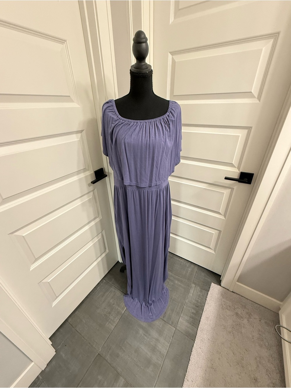 Cornflower Blue Maxi Dress with Smocked Waist and Off the Shoulder with Pockets
